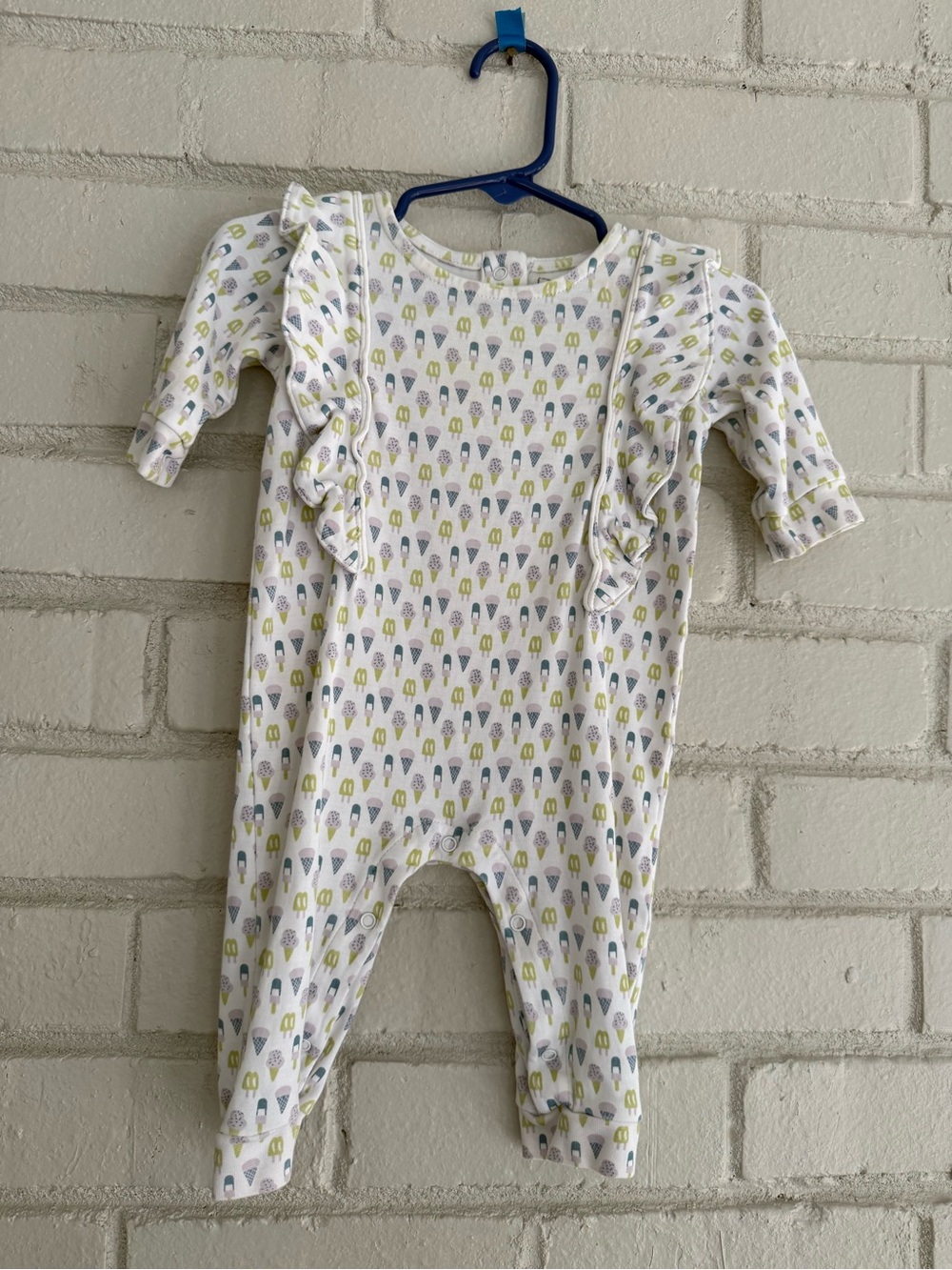 Lila and Hayes Baby Ice Cream Print Pima Cotton Ruffle Romper Pajamas 3-6M